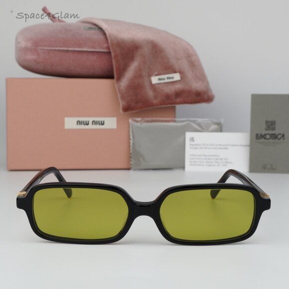 NEW Miu Miu MU11ZSF 16K07O Black Olive Green Rectangle Unisex Sunglasses MU 11ZS NEW Miu Miu MU11ZSF 16K07O Black Olive Green Rectangle  main image 3